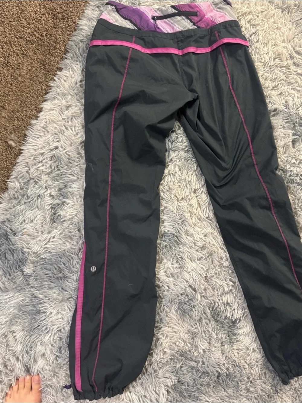 lululemon athletica Black Pants with Pink Trim and Purple Patterned Waistband
